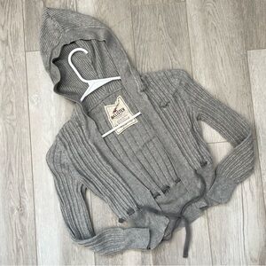 Hollister Y2K Cardigan vintage crop hooded womens Gray (medium) ribbon 2000s